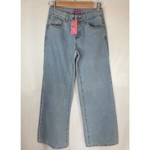 Edikted Women’s XS High Rise Wide Leg Jeans Cotton Light Blue Denim Preppy NWT